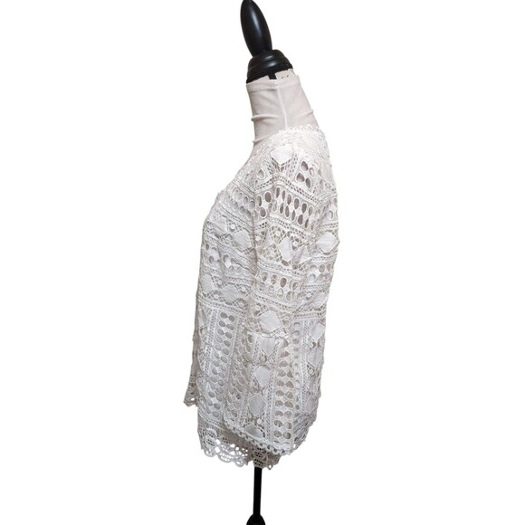 White Lacy Lined Tunic Top Size M - Picture 3 of 10